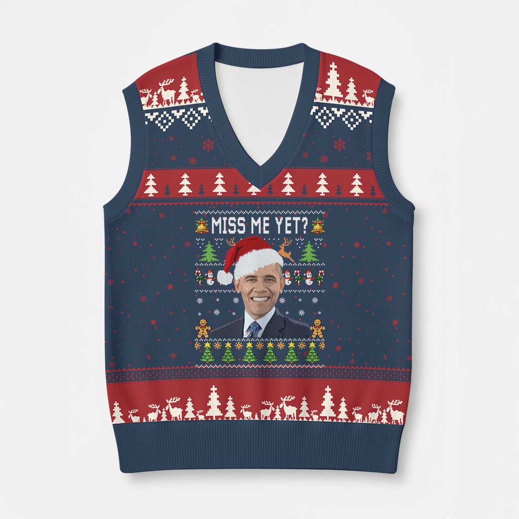 Funny Obama Ugly Xmas V-Neck Knit Sweater Vest Miss Me Yet Pajamas Ugly TS10 Navy Red Print Your Wear