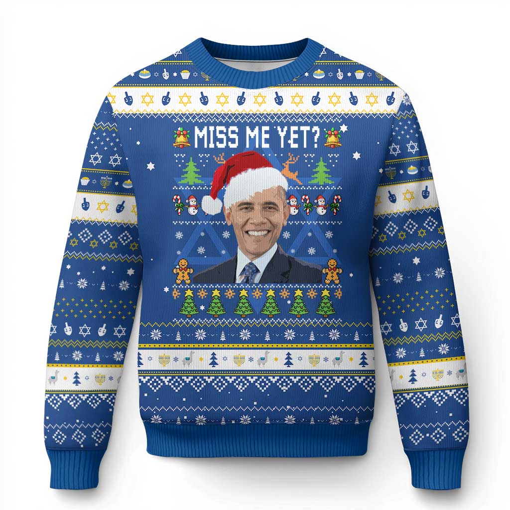 Funny Obama Ugly Xmas Hanukkah Ugly Sweater Miss Me Yet Pajamas Ugly TS10 Blue White Print Your Wear