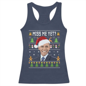 Funny Obama Ugly Xmas Racerback Tank Top Miss Me Yet Pajamas Ugly TS10 Navy Print Your Wear