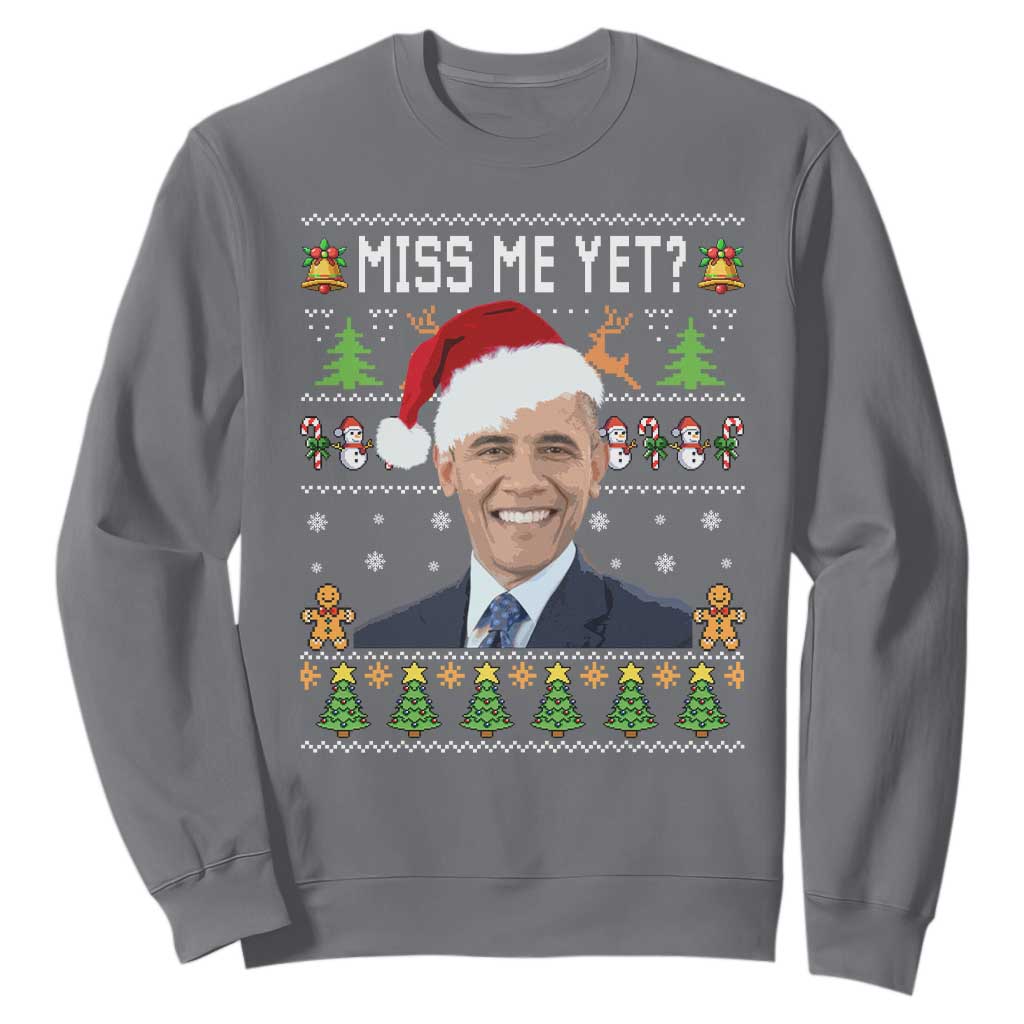Funny Obama Ugly Xmas Sweatshirt Miss Me Yet Pajamas Ugly TS10 Charcoal Print Your Wear