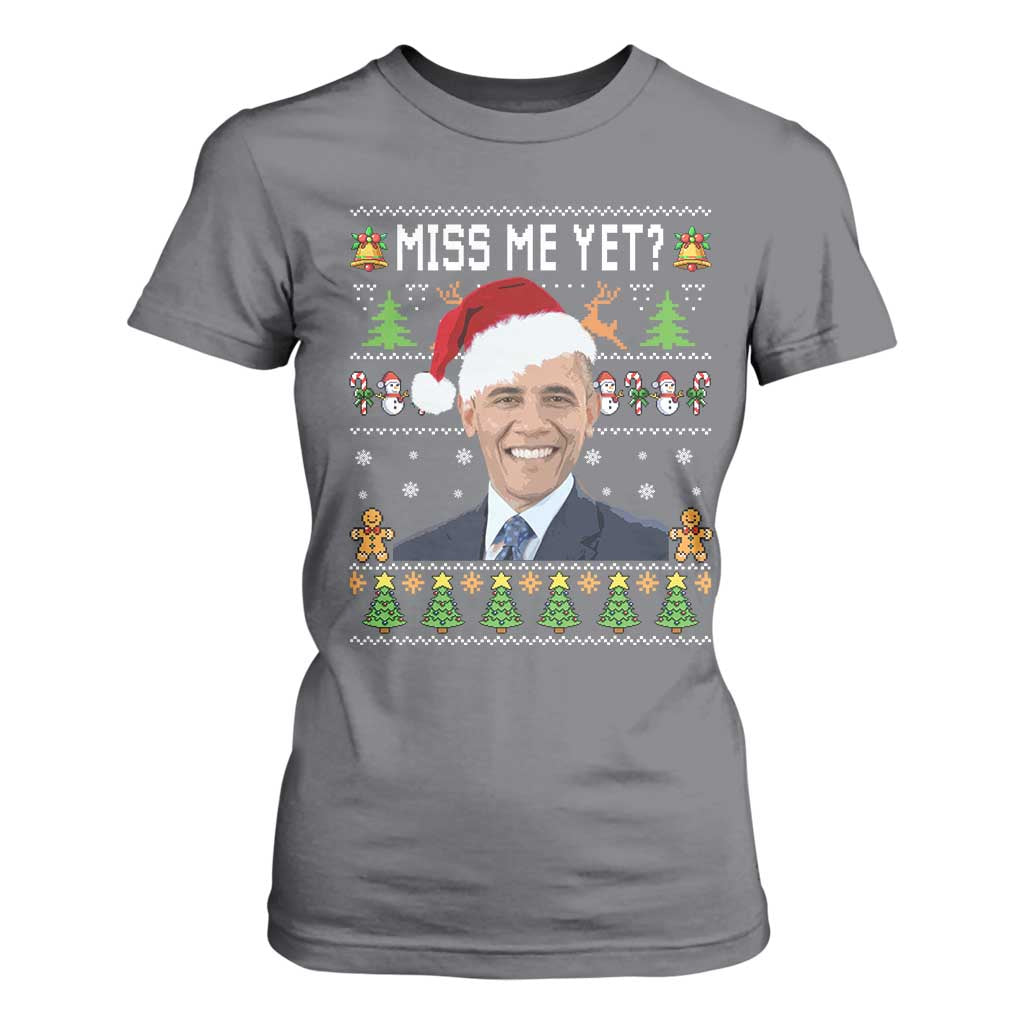 Funny Obama Ugly Xmas T Shirt For Women Miss Me Yet Pajamas Ugly TS10 Charcoal Print Your Wear