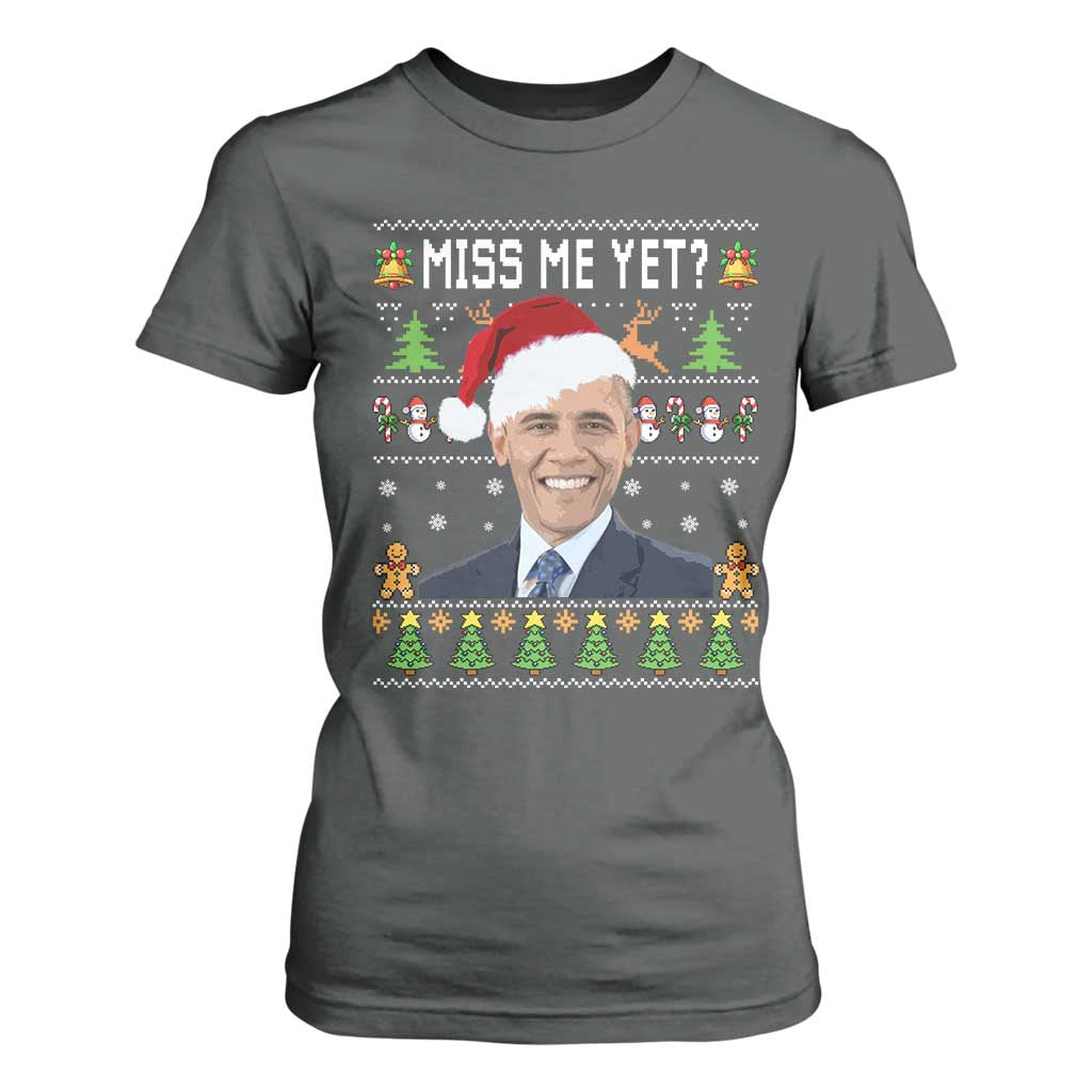 Funny Obama Ugly Xmas T Shirt For Women Miss Me Yet Pajamas Ugly TS10 Dark Heather Print Your Wear