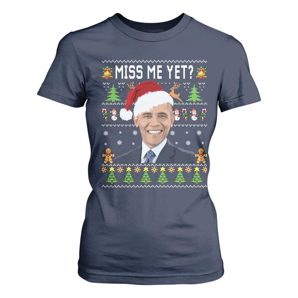 Funny Obama Ugly Xmas T Shirt For Women Miss Me Yet Pajamas Ugly TS10 Navy Print Your Wear