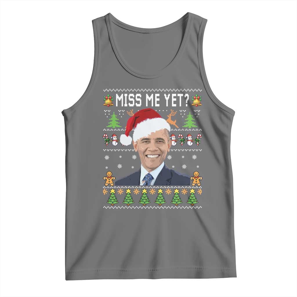 Funny Obama Ugly Xmas Tank Top Miss Me Yet Pajamas Ugly TS10 Black Heather Print Your Wear