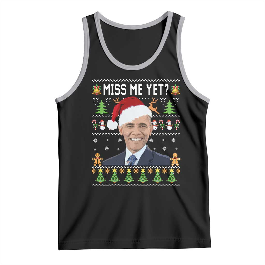 Funny Obama Ugly Xmas Tank Top Miss Me Yet Pajamas Ugly TS10 Black Athletic Heather Print Your Wear