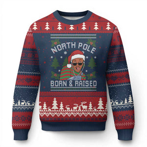 Funny Ugly Xmas Ugly Christmas Sweater Fresh North Pole Born Raised Prince TS10 Navy Red Print Your Wear