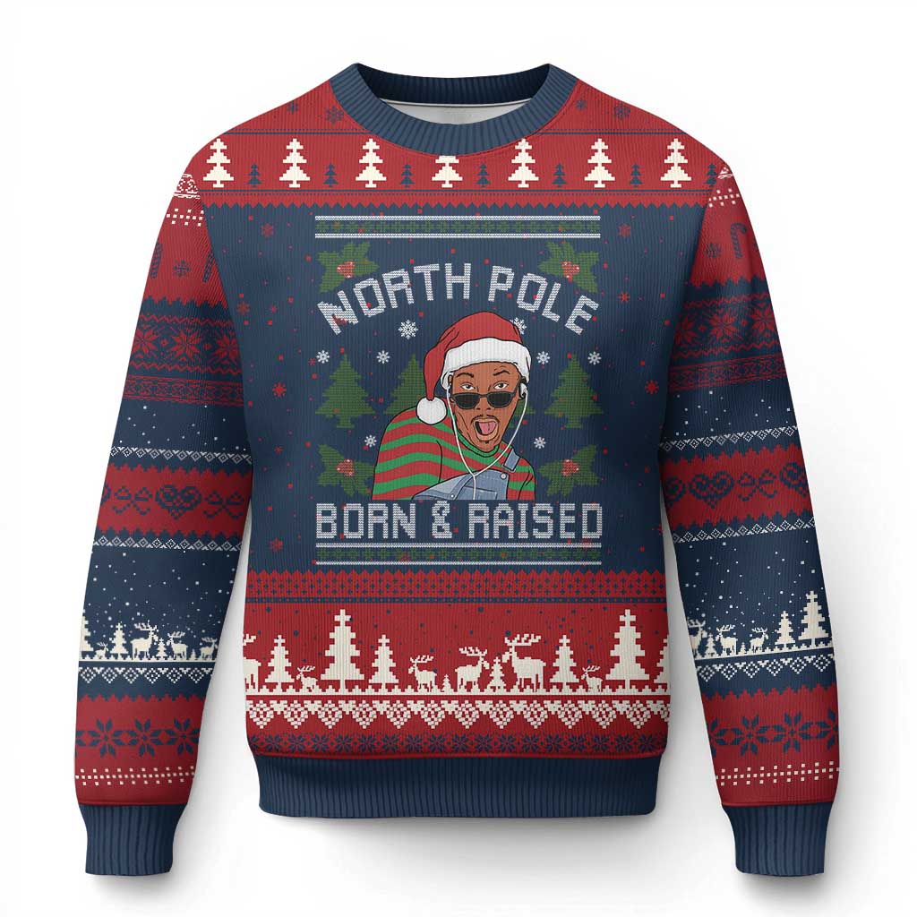 Funny Ugly Xmas Ugly Christmas Sweater Fresh North Pole Born Raised Prince TS10 Navy Red Print Your Wear