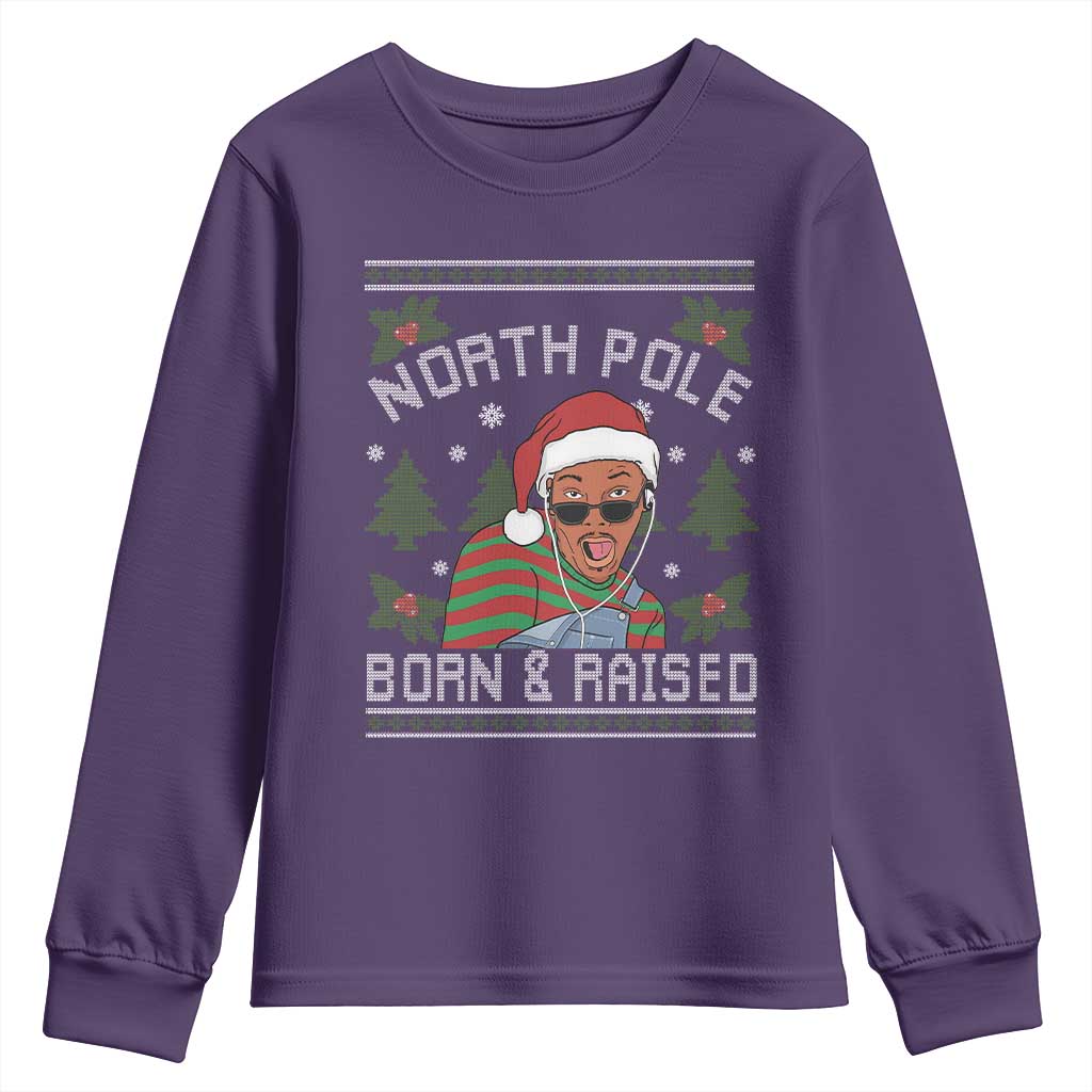 Funny Ugly Christmas Youth Sweatshirt Fresh North Pole Born Raised Prince TS10 Purple Print Your Wear