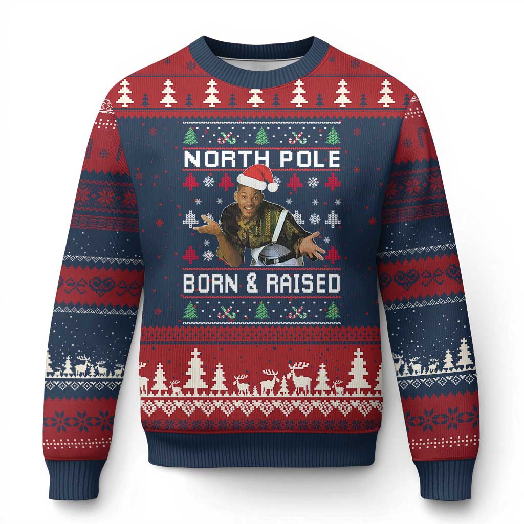 Funny Ugly Xmas Ugly Christmas Sweater Fresh North Pole Born and Raised Prince TS10 Navy Red Print Your Wear