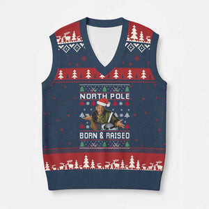 Funny Ugly Xmas V-Neck Knit Sweater Vest Fresh North Pole Born and Raised Prince TS10 Navy Red Print Your Wear