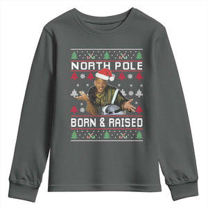 Funny Ugly Christmas Youth Sweatshirt Fresh North Pole Born and Raised Prince TS10 Dark Heather Print Your Wear