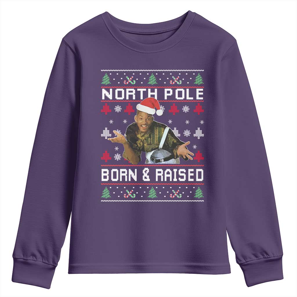 Funny Ugly Christmas Youth Sweatshirt Fresh North Pole Born and Raised Prince TS10 Purple Print Your Wear