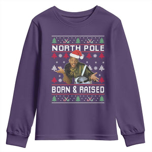 Funny Ugly Christmas Youth Sweatshirt Fresh North Pole Born and Raised Prince TS10 Purple Print Your Wear