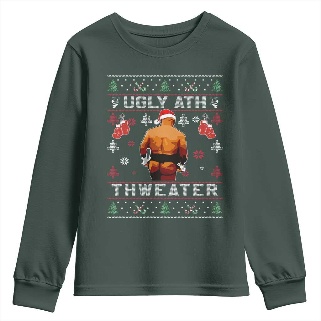 Funny Christmas Youth Sweatshirt Merry Chrithmith Ugly Ath Thweater Tyson TS10 Dark Forest Green Print Your Wear