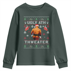 Funny Christmas Youth Sweatshirt Merry Chrithmith Ugly Ath Thweater Tyson TS10 Dark Forest Green Print Your Wear