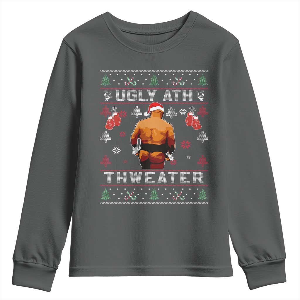 Funny Christmas Youth Sweatshirt Merry Chrithmith Ugly Ath Thweater Tyson TS10 Dark Heather Print Your Wear