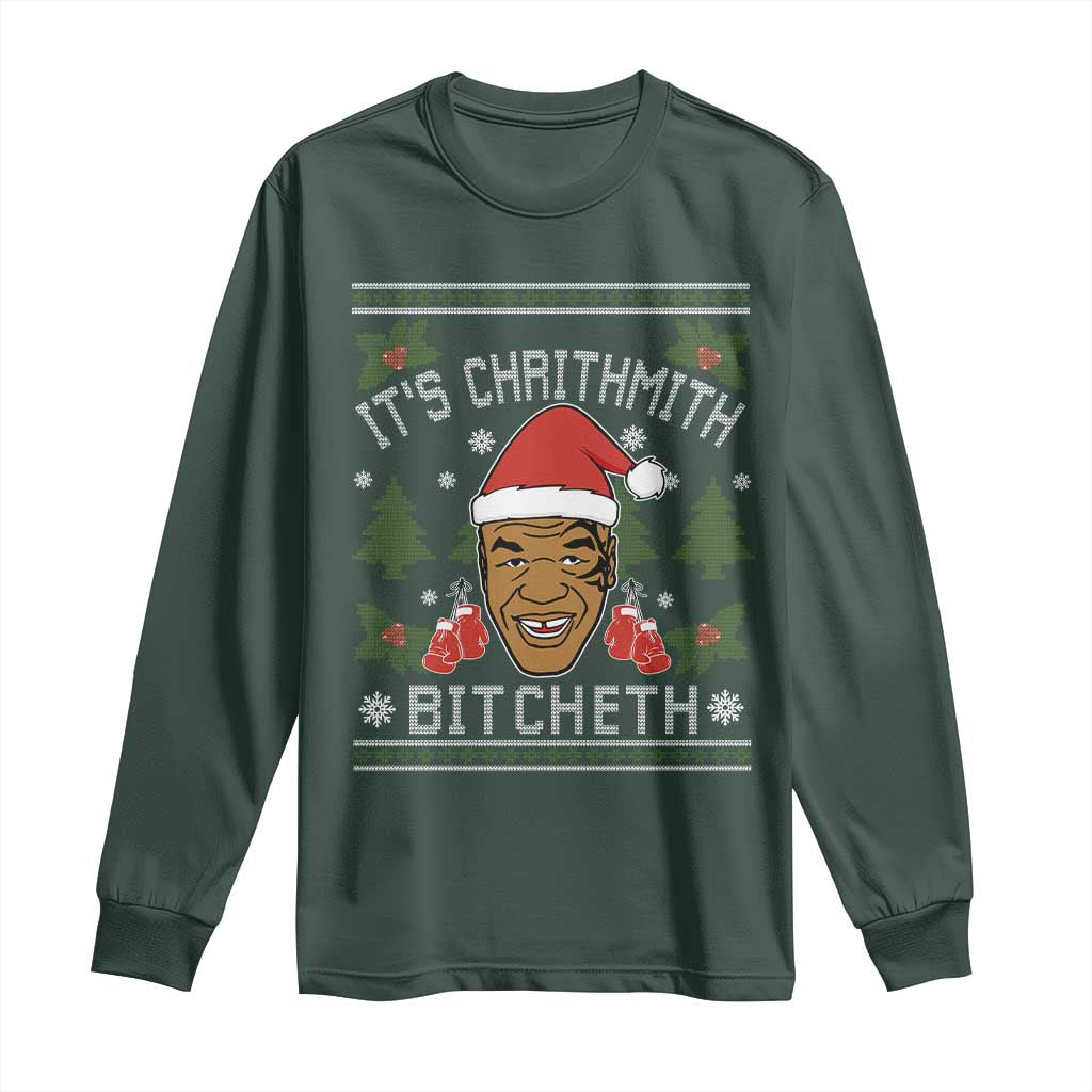Funny Christmas Long Sleeve Shirt Merry Chrithmith Ath Thweater Tyson Professional Boxer Ugly Xmas TS10 Dark Forest Green Print Your Wear