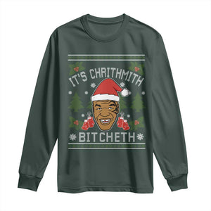 Funny Christmas Long Sleeve Shirt Merry Chrithmith Ath Thweater Tyson Professional Boxer Ugly Xmas TS10 Dark Forest Green Print Your Wear