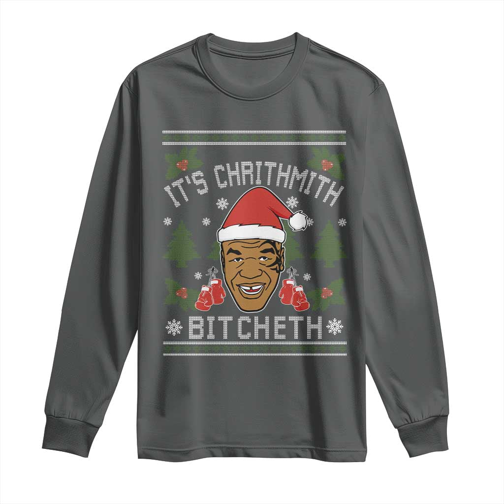 Funny Christmas Long Sleeve Shirt Merry Chrithmith Ath Thweater Tyson Professional Boxer Ugly Xmas TS10 Dark Heather Print Your Wear