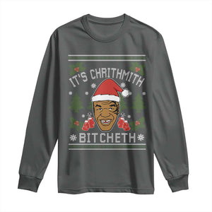 Funny Christmas Long Sleeve Shirt Merry Chrithmith Ath Thweater Tyson Professional Boxer Ugly Xmas TS10 Dark Heather Print Your Wear
