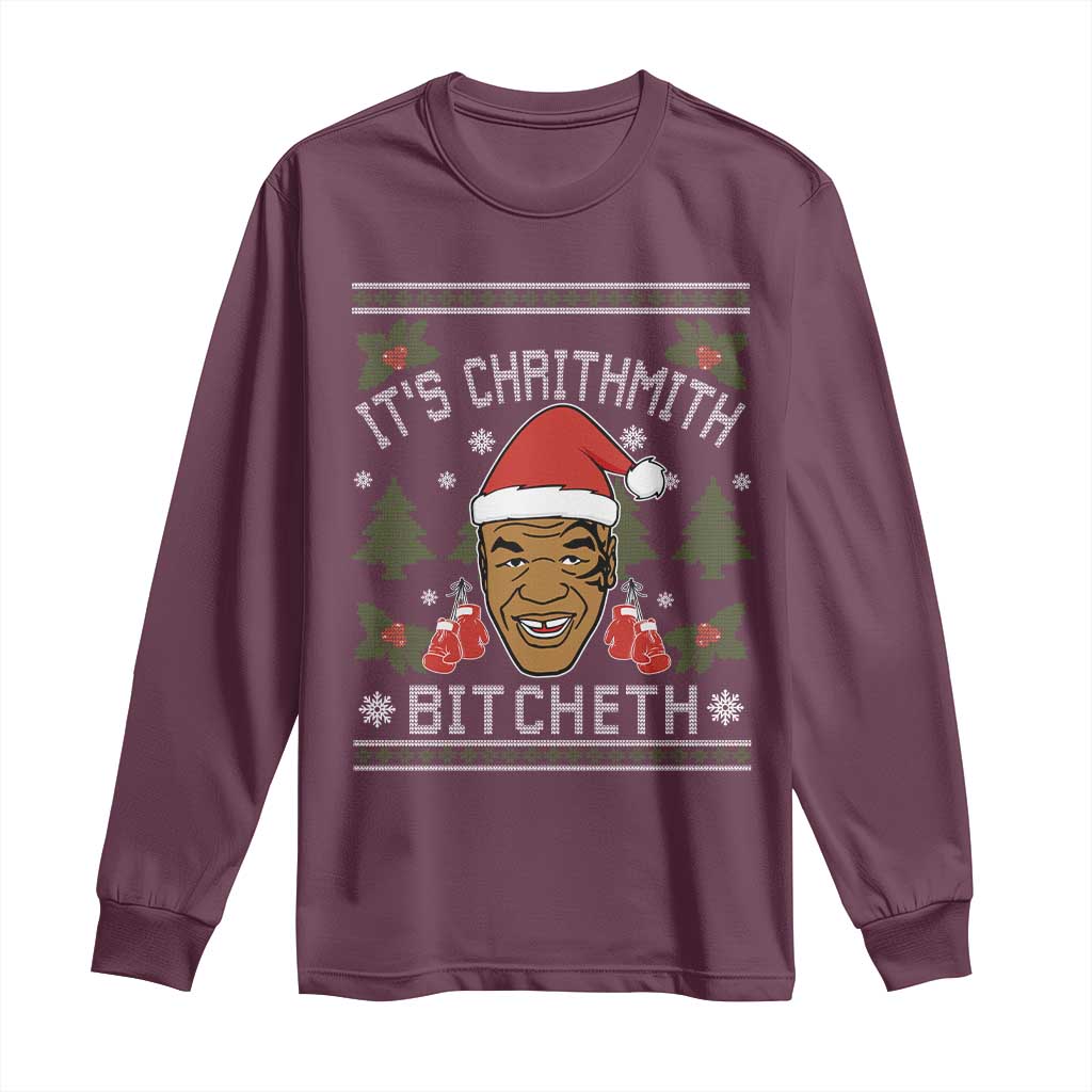 Funny Christmas Long Sleeve Shirt Merry Chrithmith Ath Thweater Tyson Professional Boxer Ugly Xmas TS10 Maroon Print Your Wear