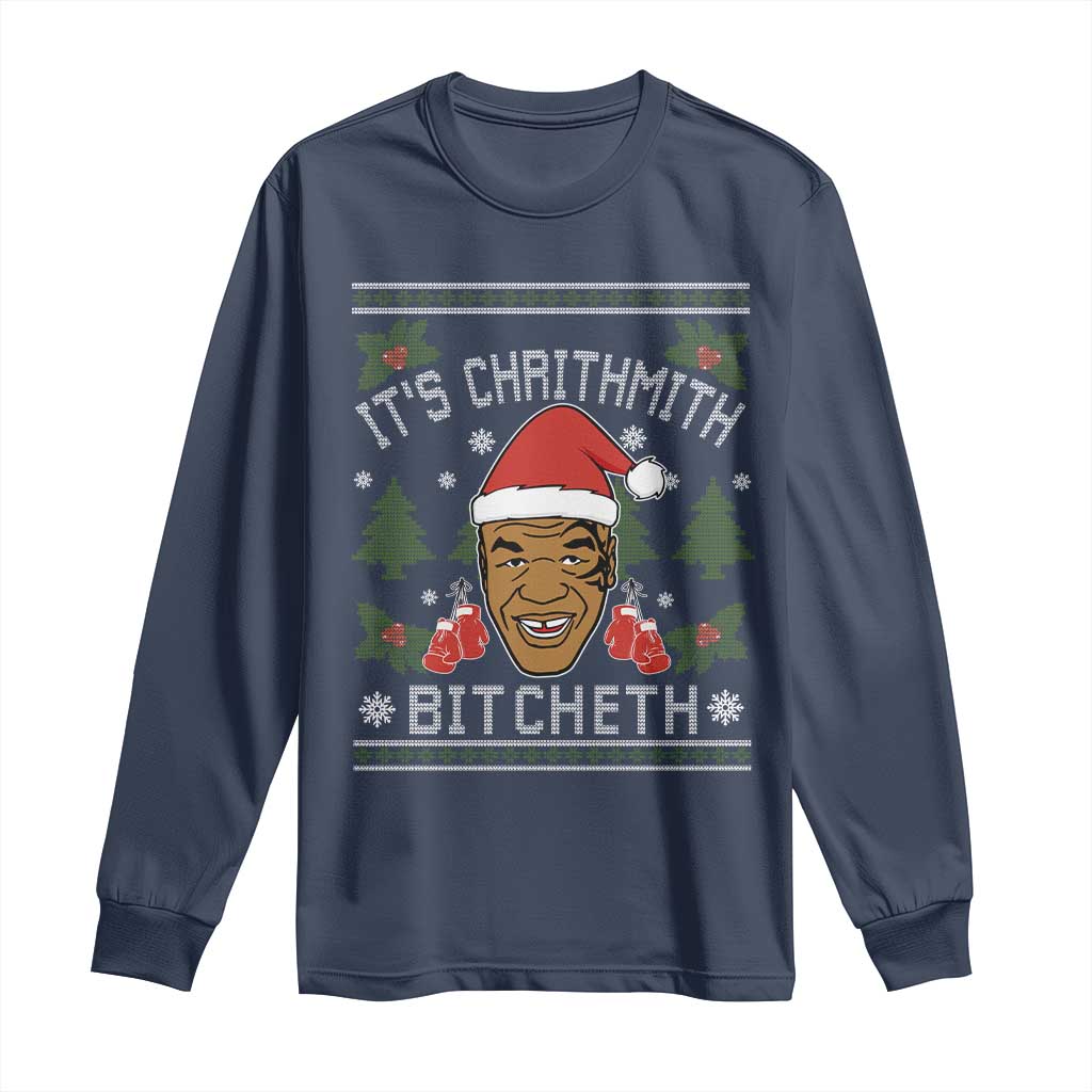 Funny Christmas Long Sleeve Shirt Merry Chrithmith Ath Thweater Tyson Professional Boxer Ugly Xmas TS10 Navy Print Your Wear