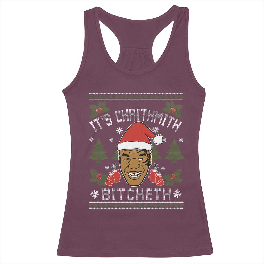 Funny Christmas Racerback Tank Top Merry Chrithmith Ath Thweater Tyson Professional Boxer Ugly Xmas TS10 Maroon Print Your Wear