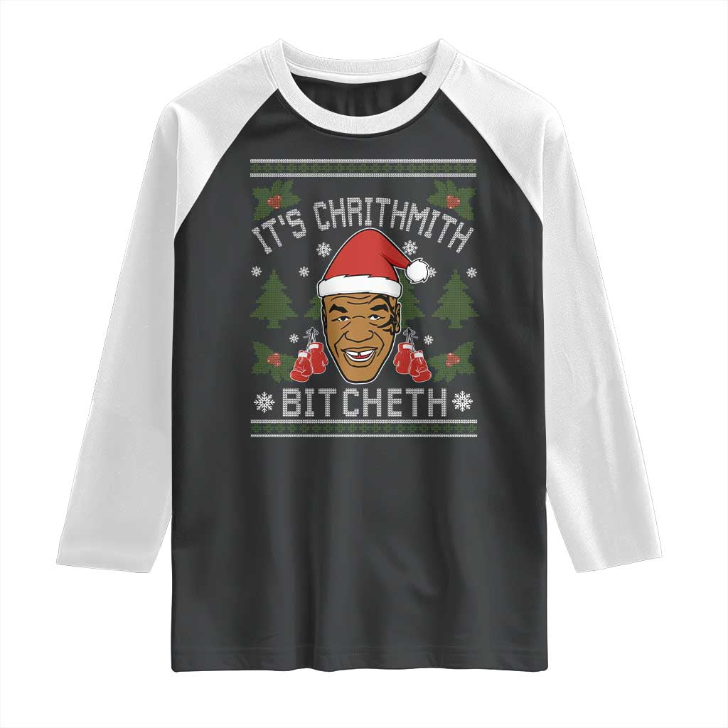 Funny Christmas Raglan Shirt Merry Chrithmith Ath Thweater Tyson Professional Boxer Ugly Xmas TS10 Black White Print Your Wear