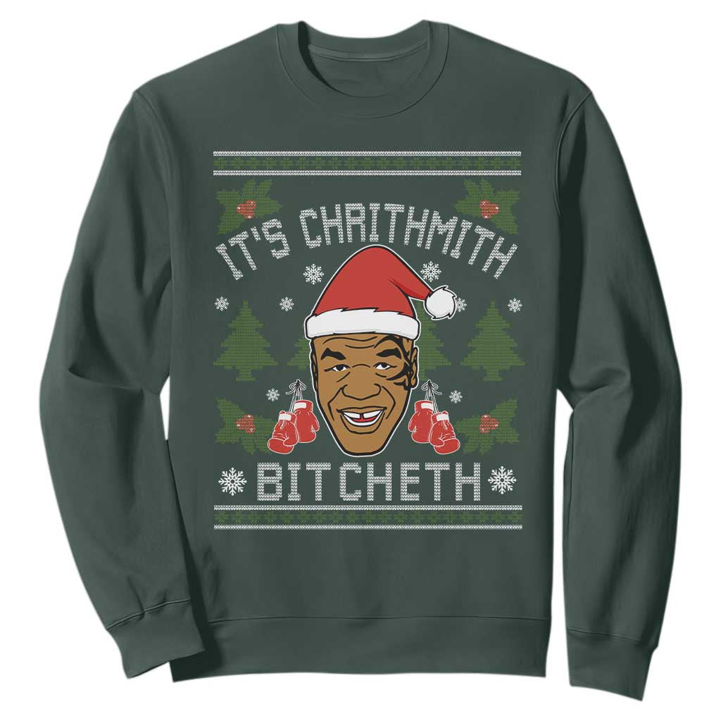 Funny Christmas Sweatshirt Merry Chrithmith Ath Thweater Tyson Professional Boxer Ugly Xmas TS10 Dark Forest Green Print Your Wear