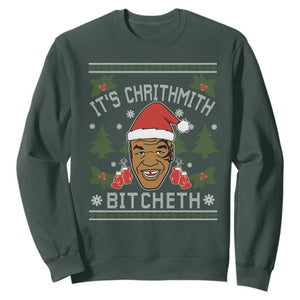 Funny Christmas Sweatshirt Merry Chrithmith Ath Thweater Tyson Professional Boxer Ugly Xmas TS10 Dark Forest Green Print Your Wear