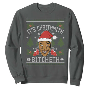 Funny Christmas Sweatshirt Merry Chrithmith Ath Thweater Tyson Professional Boxer Ugly Xmas TS10 Dark Heather Print Your Wear