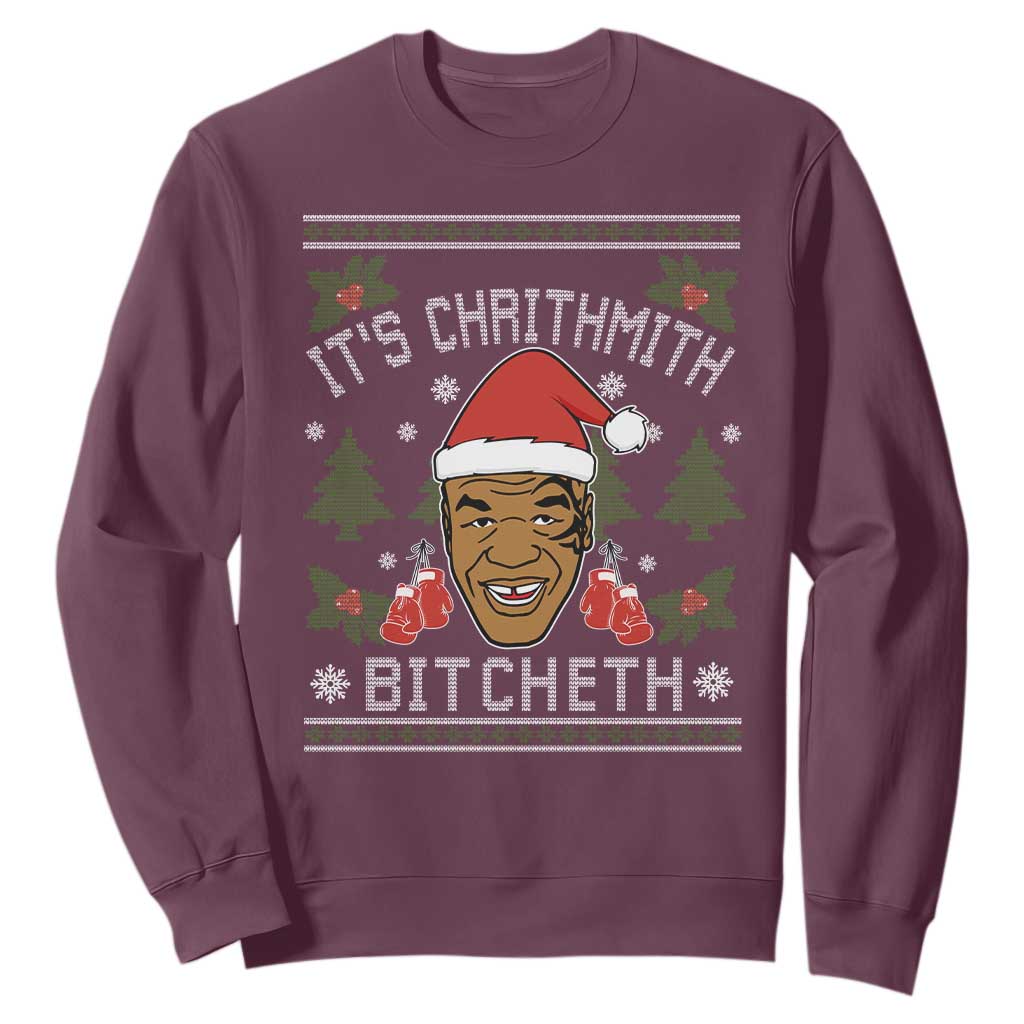 Funny Christmas Sweatshirt Merry Chrithmith Ath Thweater Tyson Professional Boxer Ugly Xmas TS10 Maroon Print Your Wear
