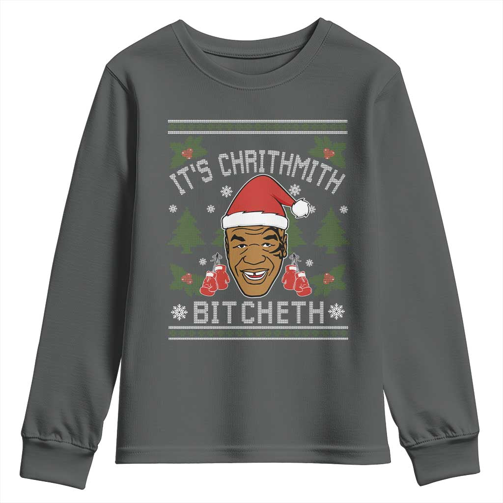 Funny Christmas Youth Sweatshirt Merry Chrithmith Ath Thweater Tyson Professional Boxer Ugly Xmas TS10 Dark Heather Print Your Wear
