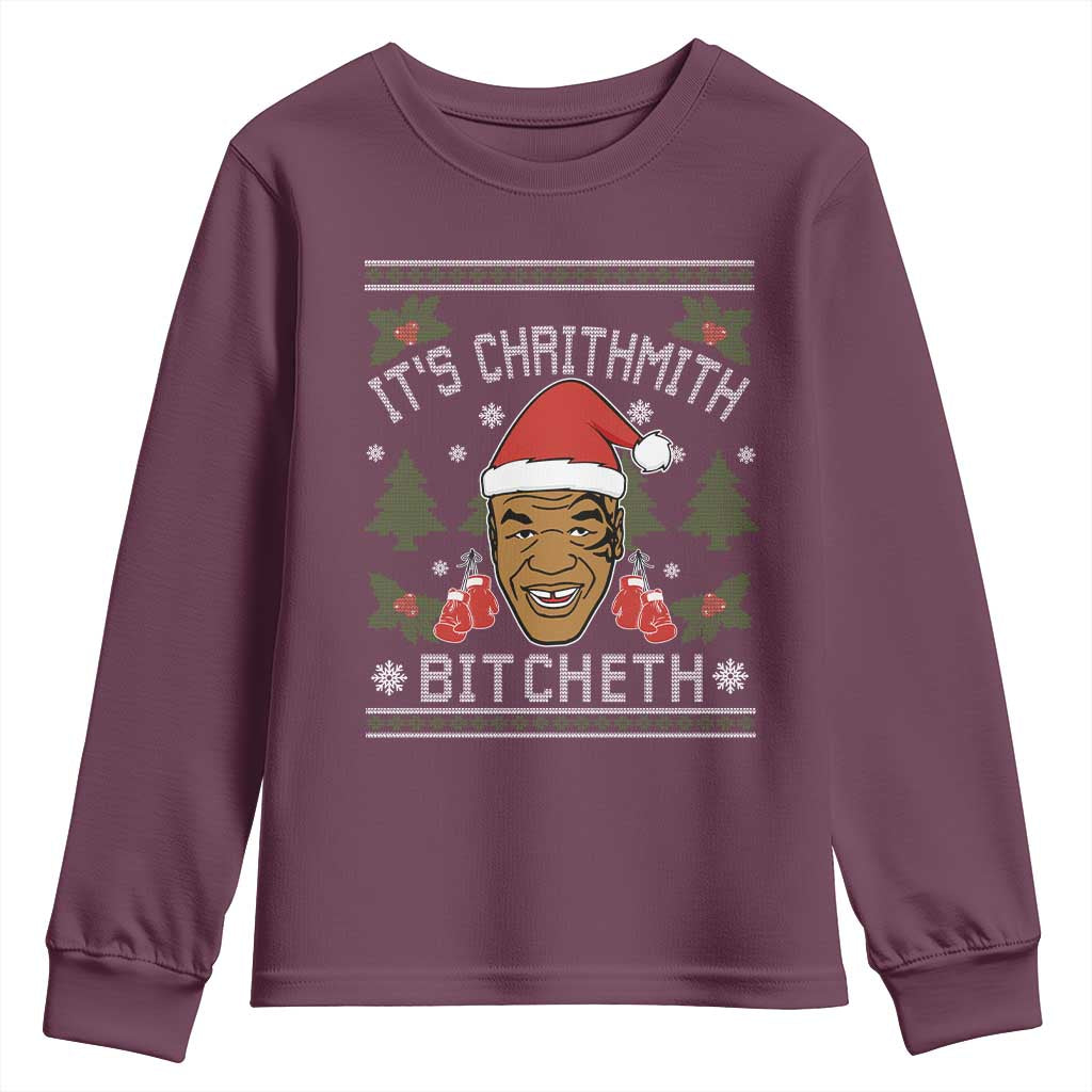 Funny Christmas Youth Sweatshirt Merry Chrithmith Ath Thweater Tyson Professional Boxer Ugly Xmas TS10 Maroon Print Your Wear
