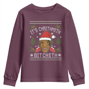 Funny Christmas Youth Sweatshirt Merry Chrithmith Ath Thweater Tyson Professional Boxer Ugly Xmas TS10 Maroon Print Your Wear