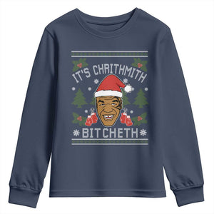 Funny Christmas Youth Sweatshirt Merry Chrithmith Ath Thweater Tyson Professional Boxer Ugly Xmas TS10 Navy Print Your Wear