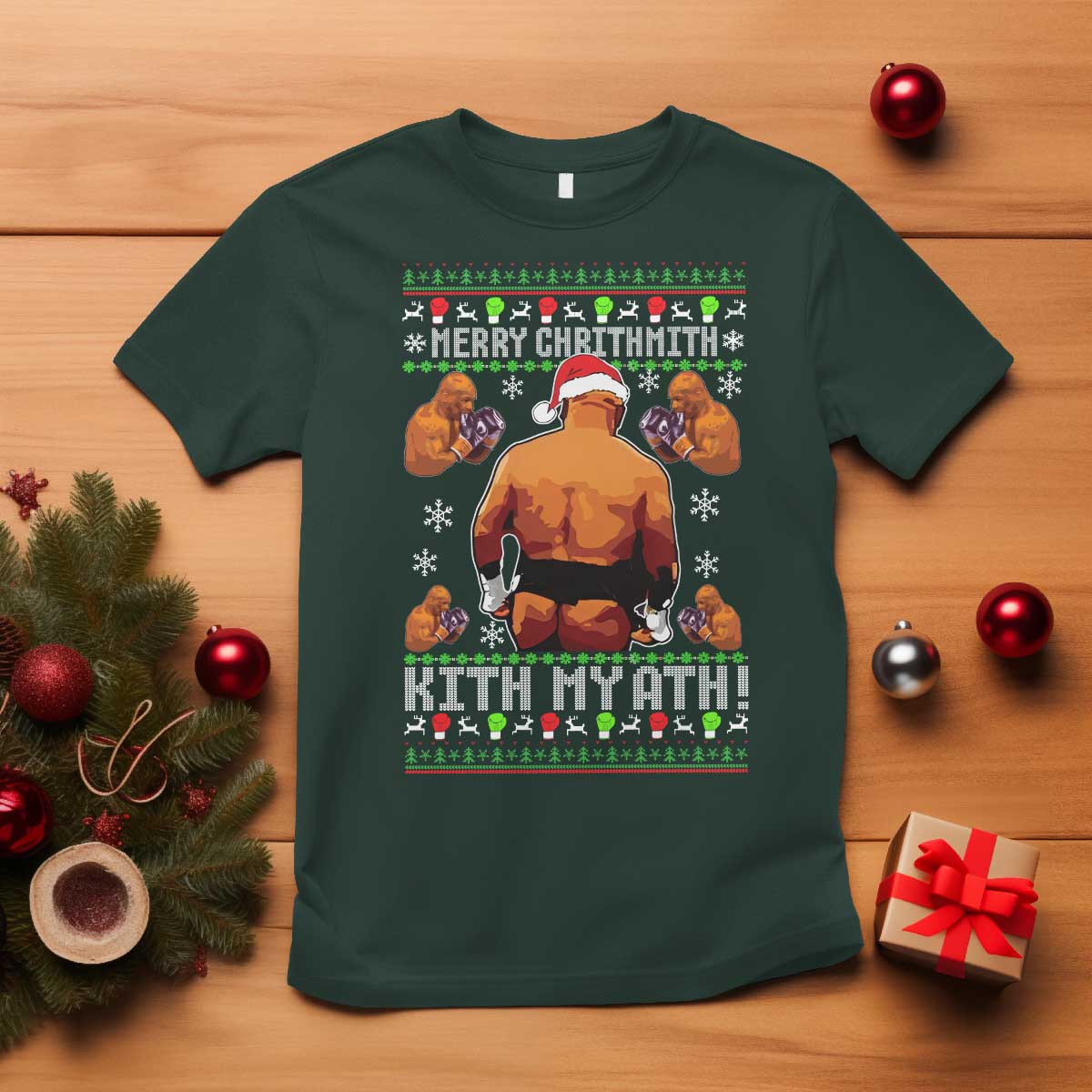 Merry Chrithmith Kith My Ath Funny Ugly Christmas T Shirt TS10 Dark Forest Green Print Your Wear