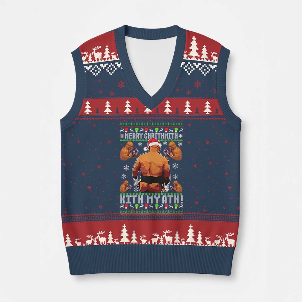 Merry Chrithmith Kith My Ath Funny Ugly Xmas V-Neck Knit Sweater Vest TS10 Navy Red Print Your Wear