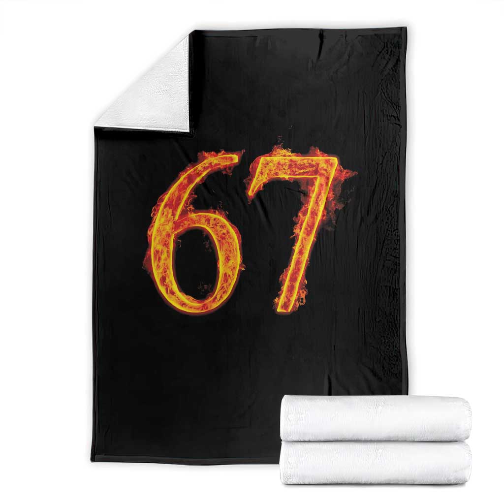 Fire Flame Number 67 Throw Blanket Funny Six Seven Gen Alpha Slang Meme Sports Team Jersey TS10 Black Print Your Wear