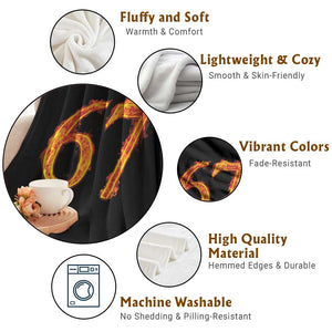 Fire Flame Number 67 Throw Blanket Funny Six Seven Gen Alpha Slang Meme Sports Team Jersey TS10 Print Your Wear