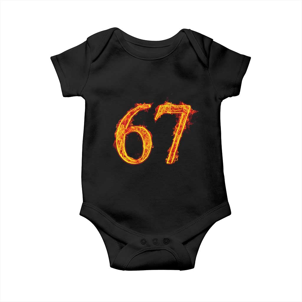Fire Flame Number 67 Baby Onesie Funny Six Seven Gen Alpha Slang Meme Sports Team Jersey TS10 Black Print Your Wear