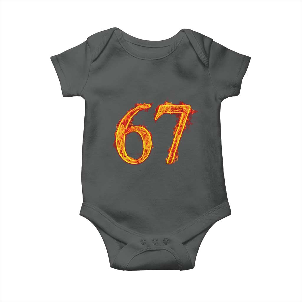Fire Flame Number 67 Baby Onesie Funny Six Seven Gen Alpha Slang Meme Sports Team Jersey TS10 Dark Heather Print Your Wear