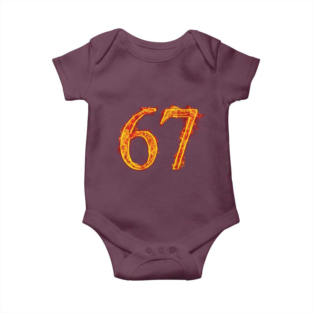 Fire Flame Number 67 Baby Onesie Funny Six Seven Gen Alpha Slang Meme Sports Team Jersey TS10 Maroon Print Your Wear