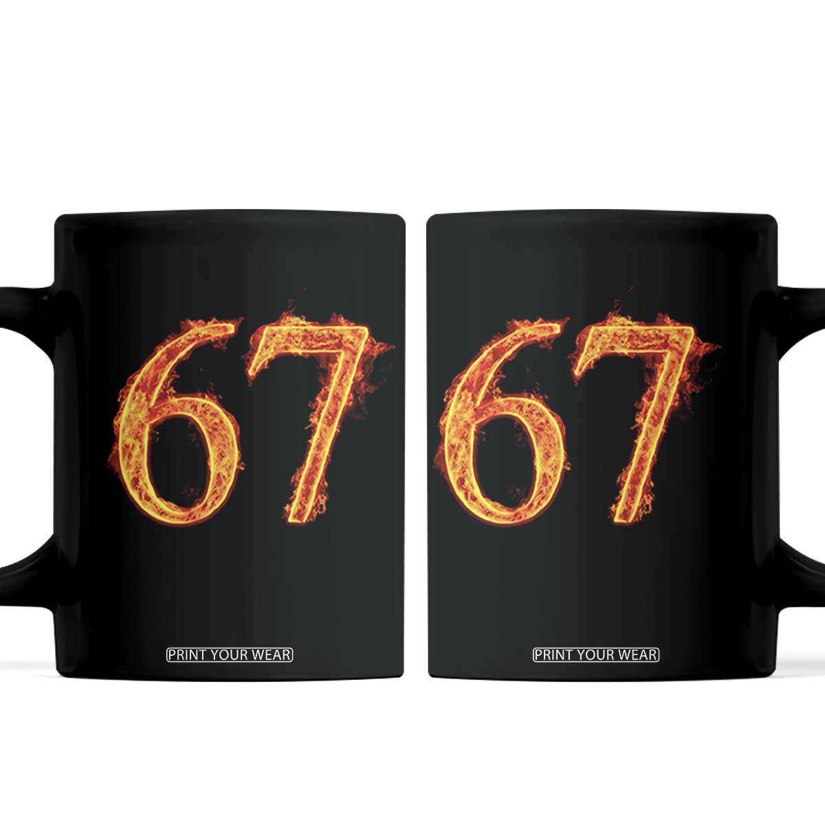 Fire Flame Number 67 Coffee Mug Funny Six Seven Gen Alpha Slang Meme Sports Team Jersey TS10 Black Print Your Wear