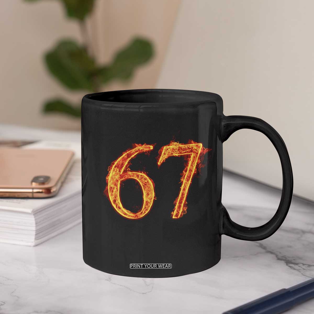 Fire Flame Number 67 Coffee Mug Funny Six Seven Gen Alpha Slang Meme Sports Team Jersey TS10 Print Your Wear