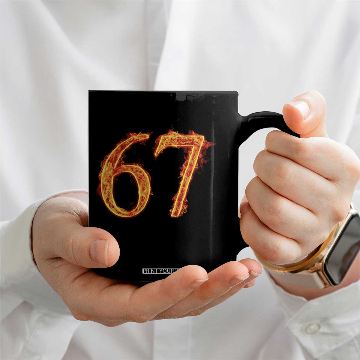 Fire Flame Number 67 Coffee Mug Funny Six Seven Gen Alpha Slang Meme Sports Team Jersey TS10 Print Your Wear
