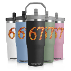 Fire Flame Number 67 Flip Straw Tumbler Funny Six Seven Gen Alpha Slang Meme Sports Team Jersey TS10 Print Your Wear