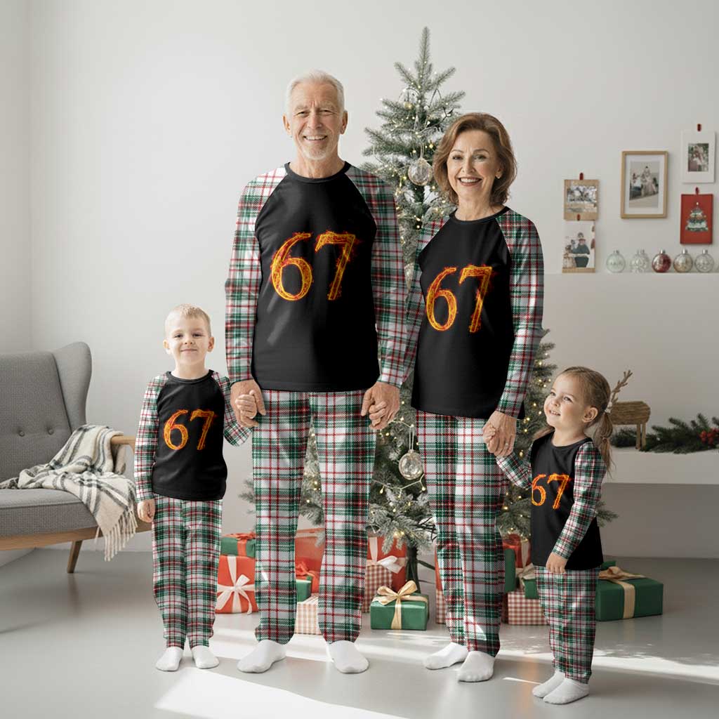 Fire Flame Number 67 Plaid Pajama Set Funny Six Seven Gen Alpha Slang Meme Sports Team Jersey TS10 Christmas Plaid Print Your Wear