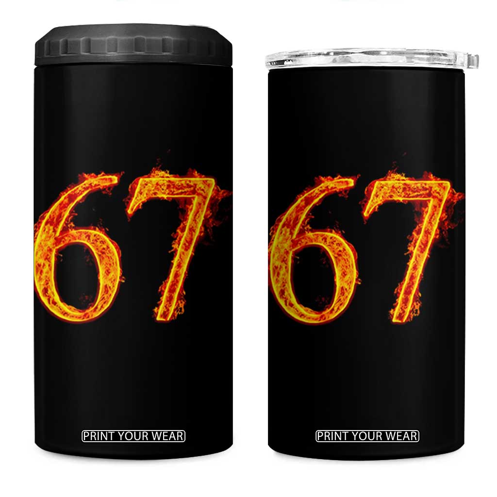 Fire Flame Number 67 4 in 1 Can Cooler Tumbler Funny Six Seven Gen Alpha Slang Meme Sports Team Jersey TS10 One Size: 16 oz Black Print Your Wear