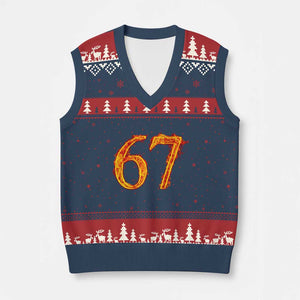 Fire Flame Number 67 V-Neck Knit Sweater Vest Funny Six Seven Gen Alpha Slang Meme Sports Team Jersey TS10 Navy Red Print Your Wear